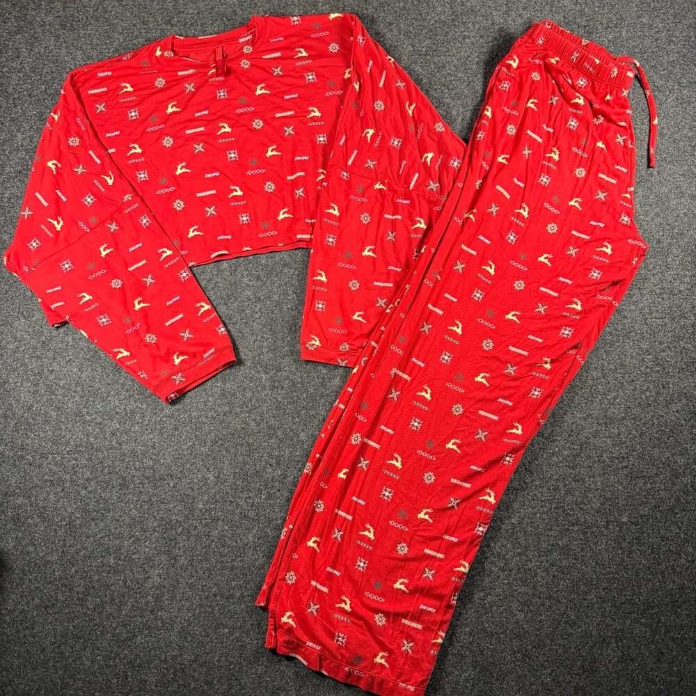 SKIMS Festive Sleep Set Red Reindeer Holiday Print